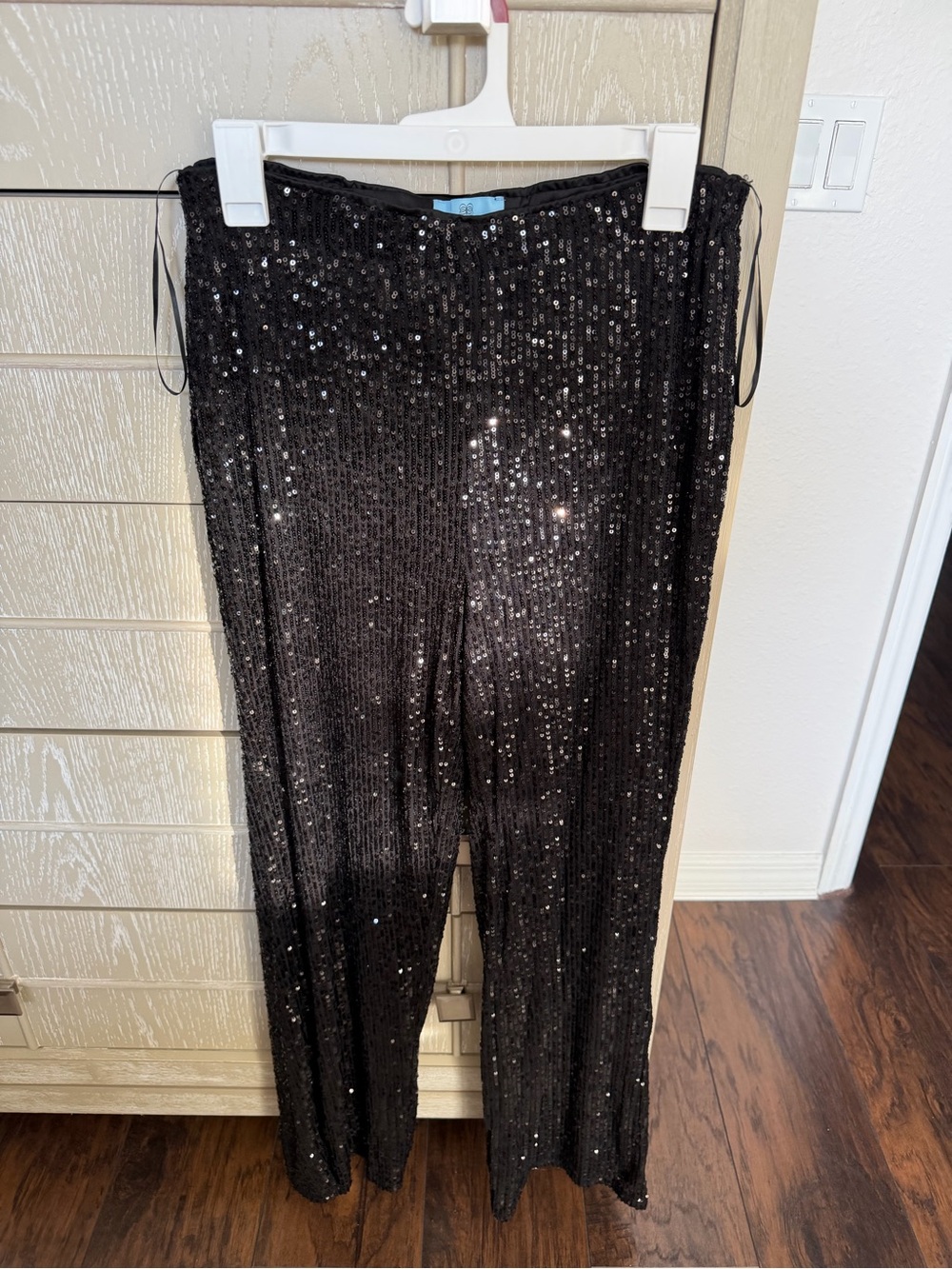 Black Sequin Wide-Leg Evening Pants
